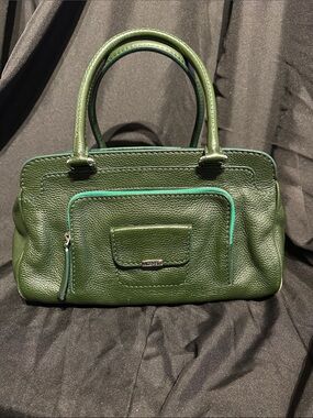 Green Leather Satchel Handbag